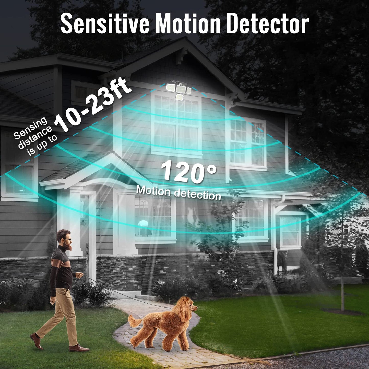 Solar Light Outdoor with Motion Sensor, Tiokkss Security Lights with Remote Control 4 Rotatable Heads 228 LEDs 7000K IP65 Waterproof Flood Lights for Garage Yard Garden (1Pack)