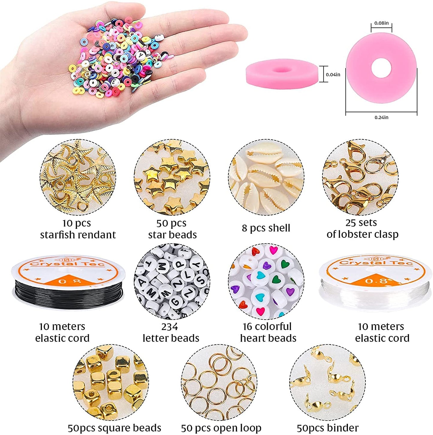 Tiokkss 5000 Pcs Clay Beads for Bracelet Making, 234 pcs Letter Beads with 16 pcs Colorful Hearts Beads for Jewelry Making Kit Bracelets Necklace