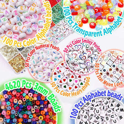 Tiokkss Beads for Jewellery Making, 4mm Seed Beads Set for Bracelet Making, DIY Bracelets Necklace Ring Making Kits Decorations, Charms Pendants DIY Art Craft Kit for Girls