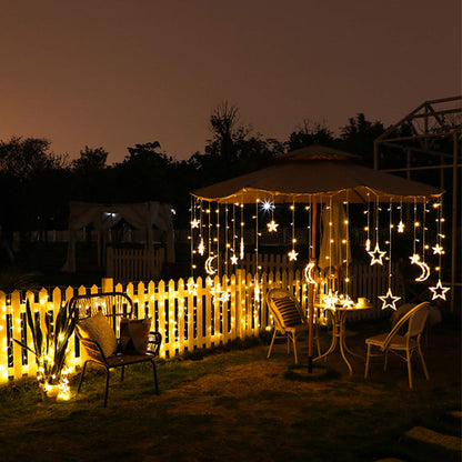 Ramadan Decorations for Home 3.5M Decorative Starry String Curtain Ramadan Lights Moons and Stars LED Night Light for Ramadan Home Decorations Party, USB and Battery Box Powered (Warm White)