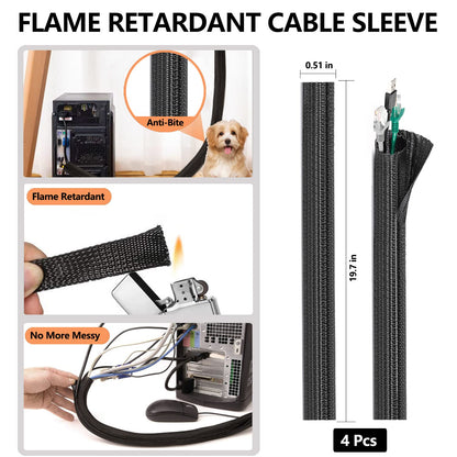 265 Pcs Cable Management Organizer Kit, 4 Cable Management Sleeves, 39 Adhesive Cable Clips, 200 Cable Zip Ties, 20 pcs and 2 Roll Self Velcro Cable Ties, for TV Home Office Cord Holder for Desk etc