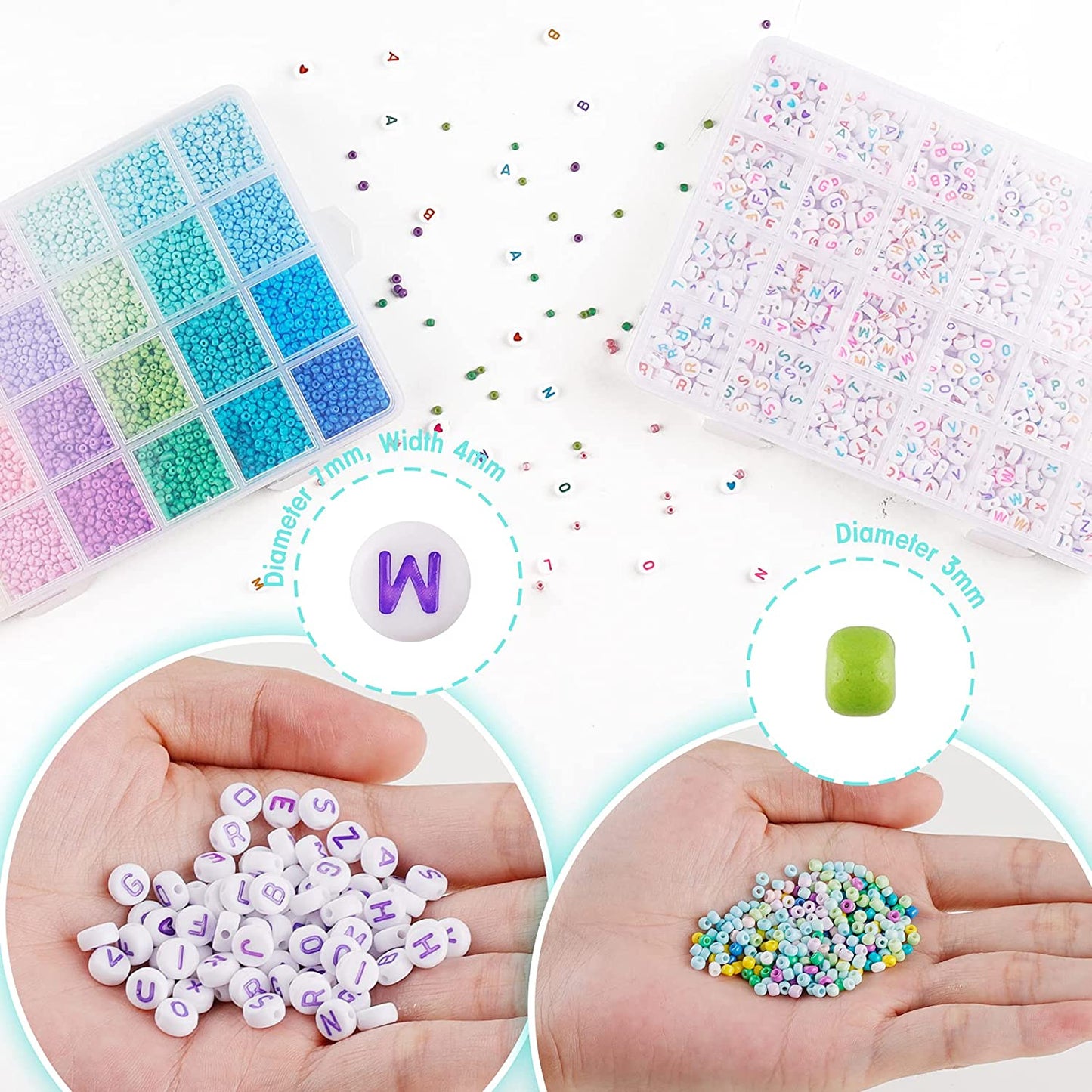 Tiokkss Beads for Jewelry Making, 12000 Pcs 3mm Glass Seed Beads with 1200 Pcs Alphabet Letter Beads for Jewelry Bracelets Making and Crafts with Accessories DIY Material