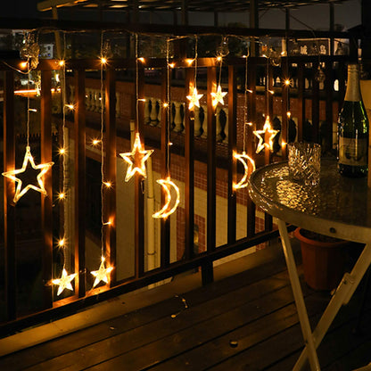 Ramadan Decorations for Home 3.5M Decorative Starry String Curtain Ramadan Lights Moons and Stars LED Night Light for Ramadan Home Decorations Party, USB and Battery Box Powered (Warm White)