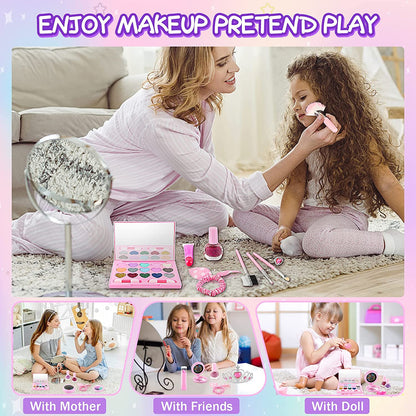 Tiokkss 21 Pcs Kids Makeup Kit for Girls, Princess Dress up Makeup Set with Cute Cosmetic Makeup Bag, Pretend Play Makeup Beauty Toys for Little Girls Birthday Gifts
