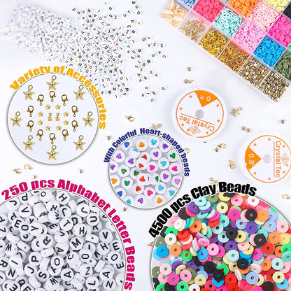 Tiokkss 5000 Pcs Clay Beads for Bracelet Making, 234 pcs Letter Beads with 16 pcs Colorful Hearts Beads for Jewelry Making Kit Bracelets Necklace