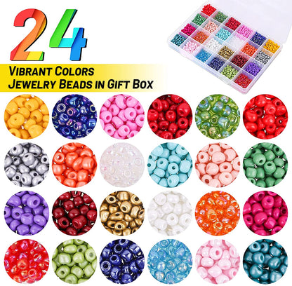 Tiokkss Bead Kits for Bracelet Making, 5200 Pcs 4mm Small Pony Seed Beads for Jewelry Supplies with Alphabet Letter Beads Elastic String Cords Pendant Charms for Kids DIY Necklaces Art Crafting
