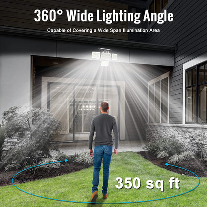 Solar Light Outdoor with Motion Sensor, Tiokkss Security Lights with Remote Control 4 Rotatable Heads 228 LEDs 7000K IP65 Waterproof Flood Lights for Garage Yard Garden (1Pack)