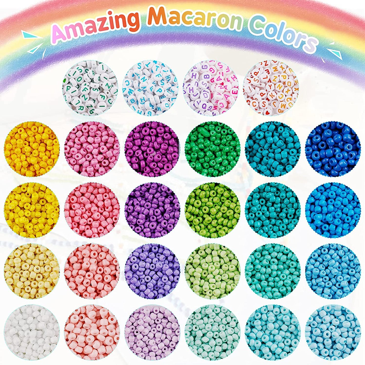 Tiokkss Beads for Jewelry Making, 12000 Pcs 3mm Glass Seed Beads with 1200 Pcs Alphabet Letter Beads for Jewelry Bracelets Making and Crafts with Accessories DIY Material