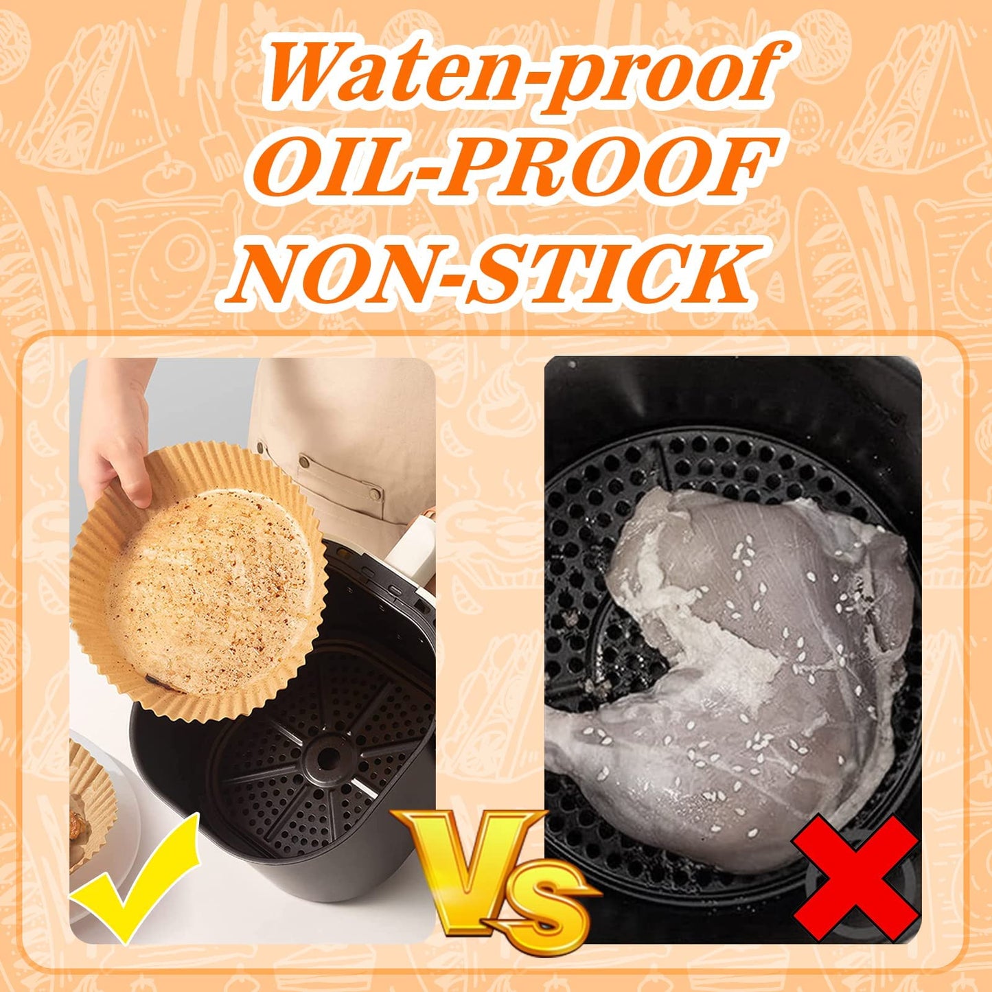 Air Fryer Disposable Paper Liner, 100Pcs Non-stick Disposable Air Fryer Liners with 100Pcs Disposable Gloves for Oil-proof Water-proof Air Fryer Accessories to Baking Roasting Microwave(16cm, Natural)