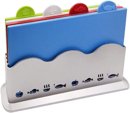 Index Color-Coded Cutting Board Set with Holder Non-slip Thick Boards for Kitchen