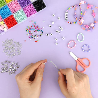 Tiokkss 8280pcs Bracelet Beads for Jewelry Making Kit, 16 Colors Bead Friendship Bracelets Kit with Alphabet Letter Beads Charm Beads and Elastic String for Bracelet and Jewelry Making
