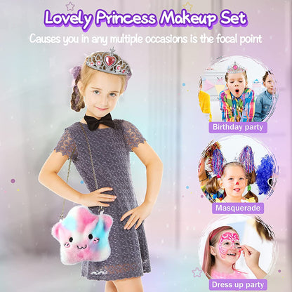Tiokkss 21 Pcs Kids Makeup Kit for Girls, Princess Dress up Makeup Set with Cute Cosmetic Makeup Bag, Pretend Play Makeup Beauty Toys for Little Girls Birthday Gifts