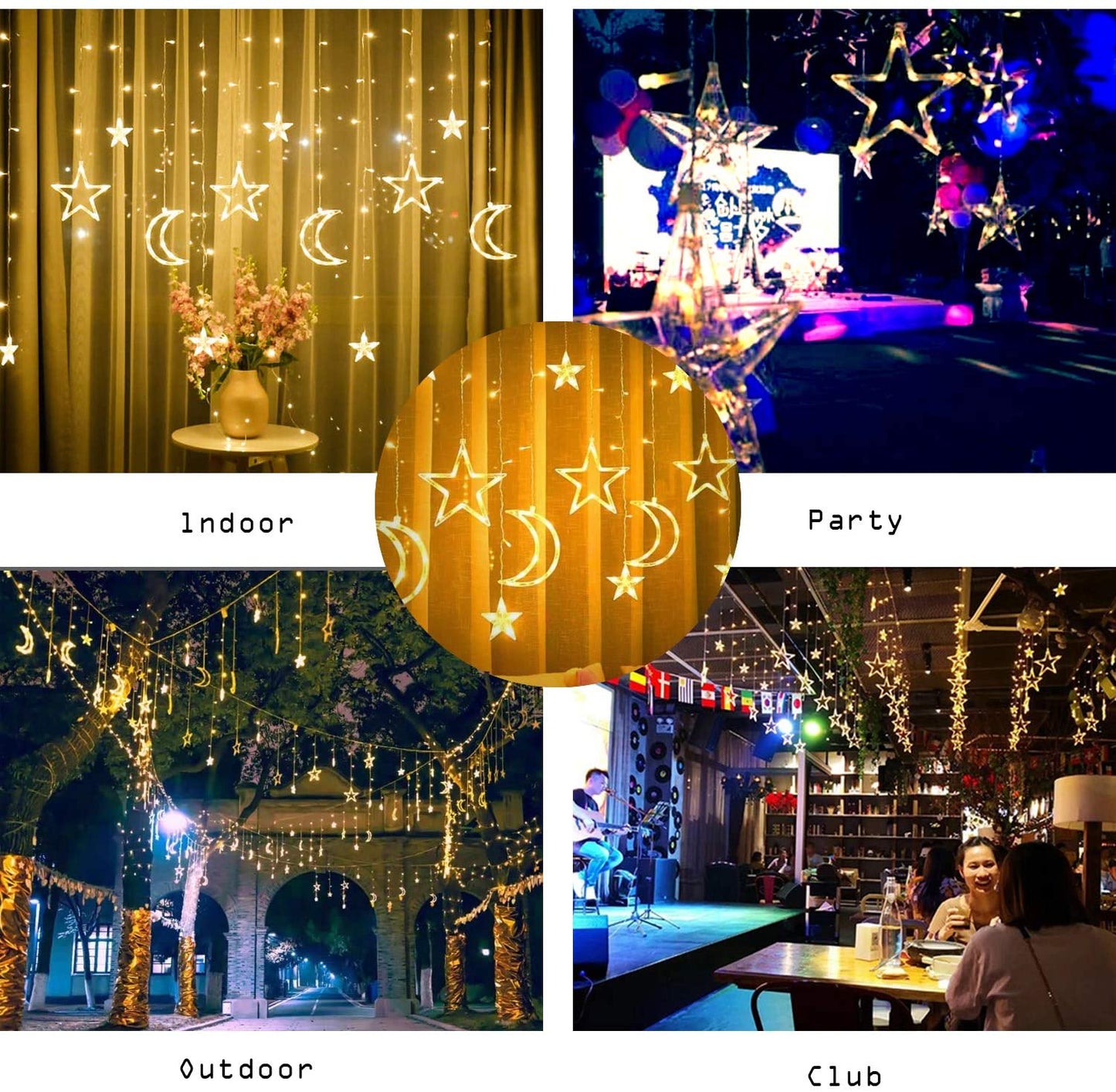 Ramadan Decorations for Home 3.5M Decorative Starry String Curtain Ramadan Lights Moons and Stars LED Night Light for Ramadan Home Decorations Party, USB and Battery Box Powered (Warm White)