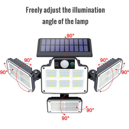 Solar Light Outdoor with Motion Sensor, Tiokkss Security Lights with Remote Control 4 Rotatable Heads 228 LEDs 7000K IP65 Waterproof Flood Lights for Garage Yard Garden (1Pack)