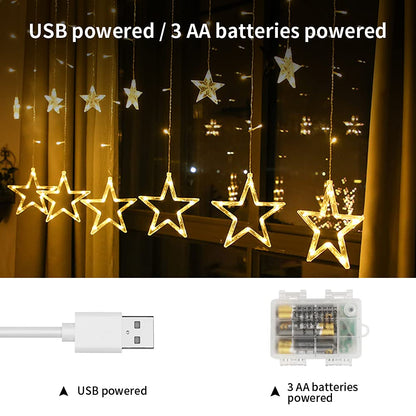 12 Stars 138 LED Star Lights, Curtain String Lights for Bedroom with 8 Lighting Modes,Waterproof Window Lights Diwali Ramadan Decorations, Wedding, Garden Christmas Decorations Lights - Warm White