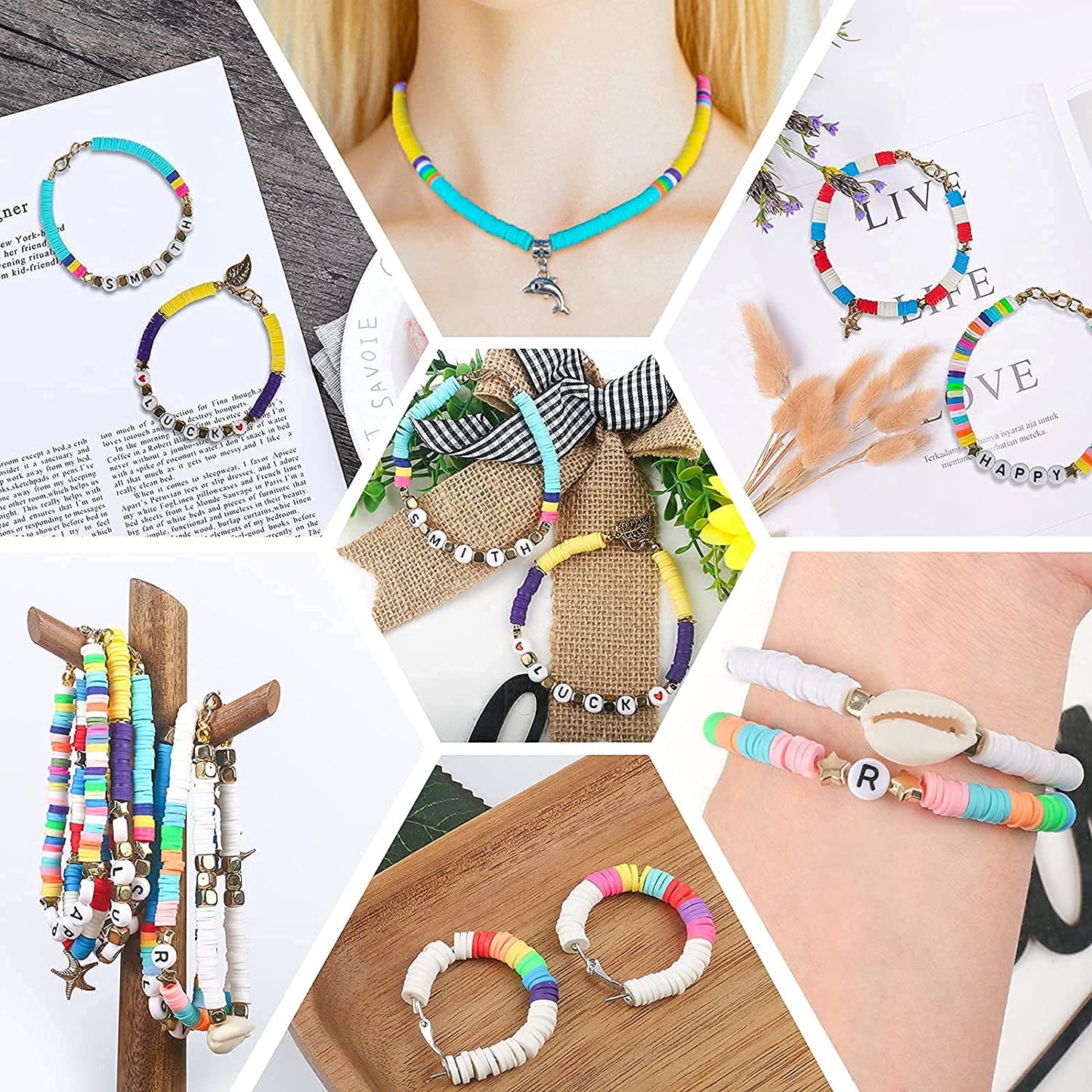 Tiokkss 5000 Pcs Clay Beads for Bracelet Making, 234 pcs Letter Beads with 16 pcs Colorful Hearts Beads for Jewelry Making Kit Bracelets Necklace