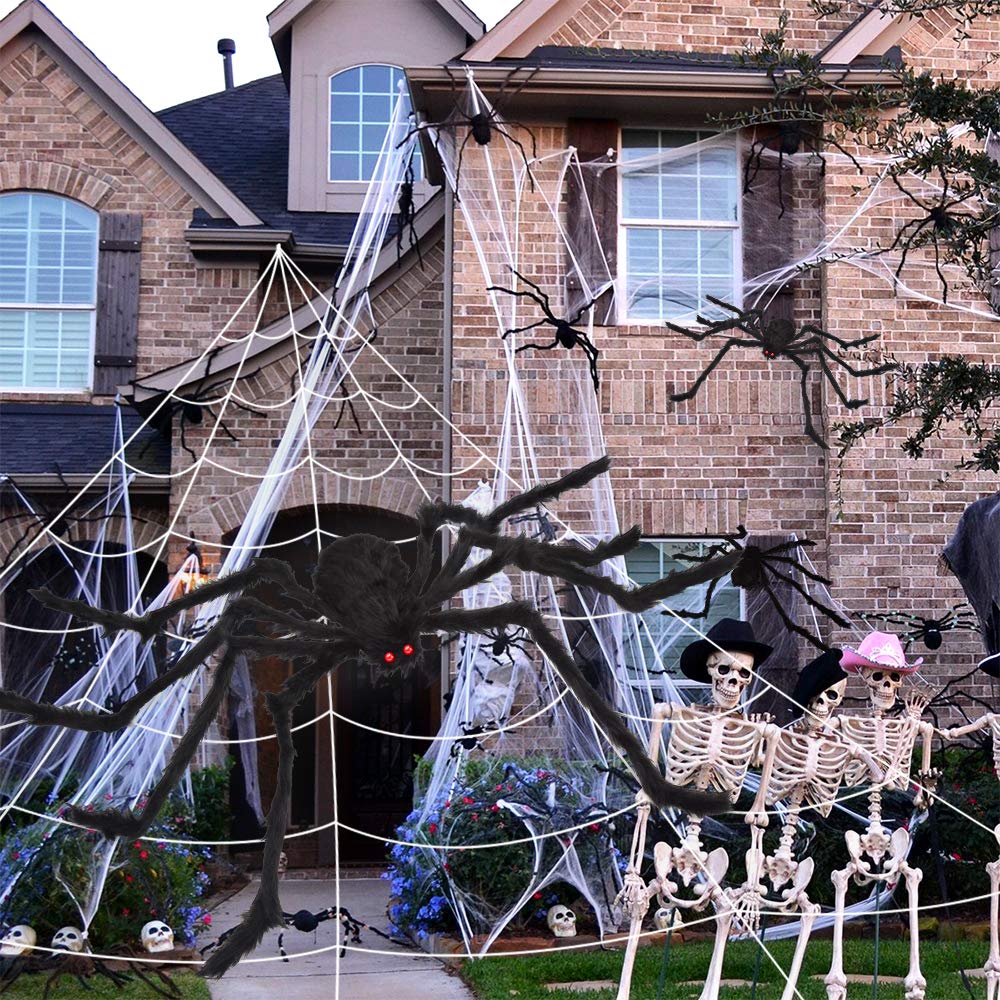 Tiokkss Halloween Decorations Outdoor, 7M Large Halloween Spider Web Decor 150cm Giant Spider 20pcs Little Spider, Fake Scary Hairy Spider Props for Outside Halloween Yard Party Haunted House Decor