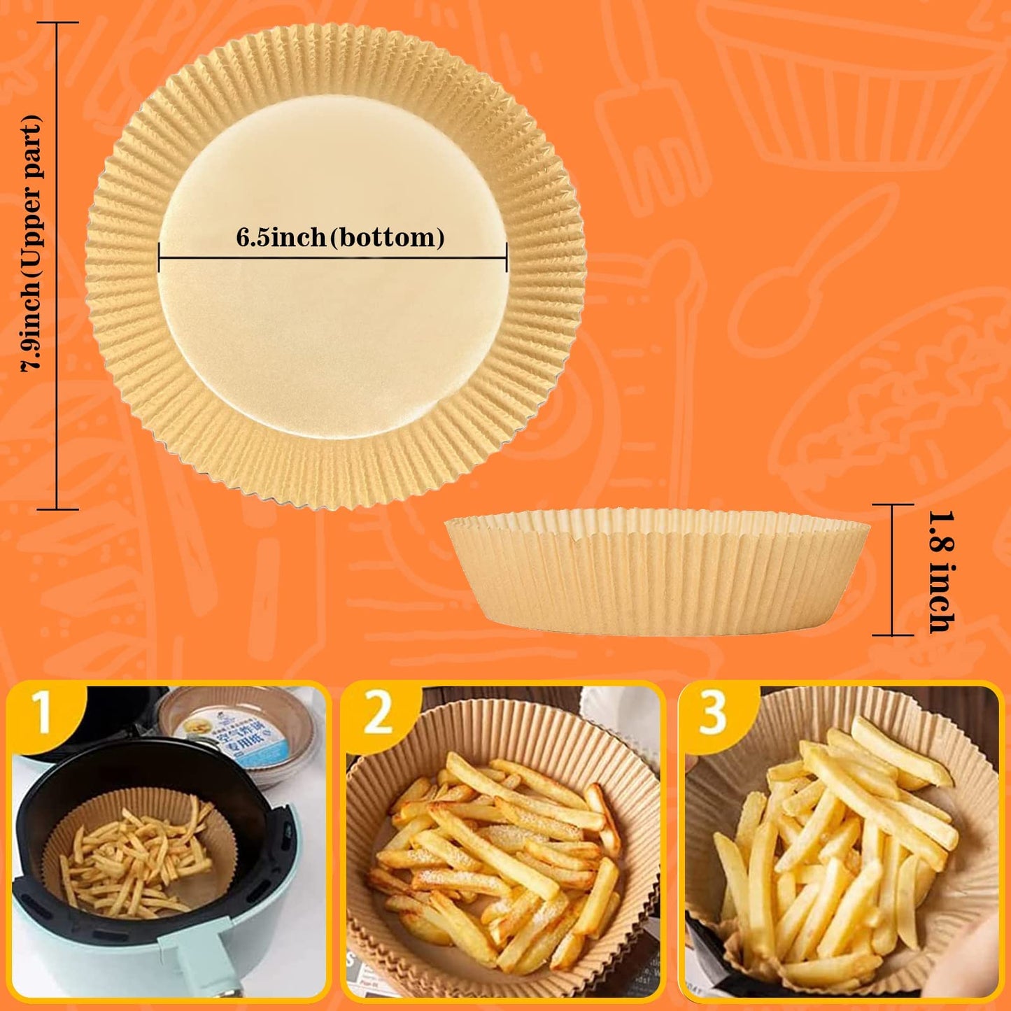 Air Fryer Disposable Paper Liner, 100Pcs Non-stick Disposable Air Fryer Liners with 100Pcs Disposable Gloves for Oil-proof Water-proof Air Fryer Accessories to Baking Roasting Microwave(16cm, Natural)