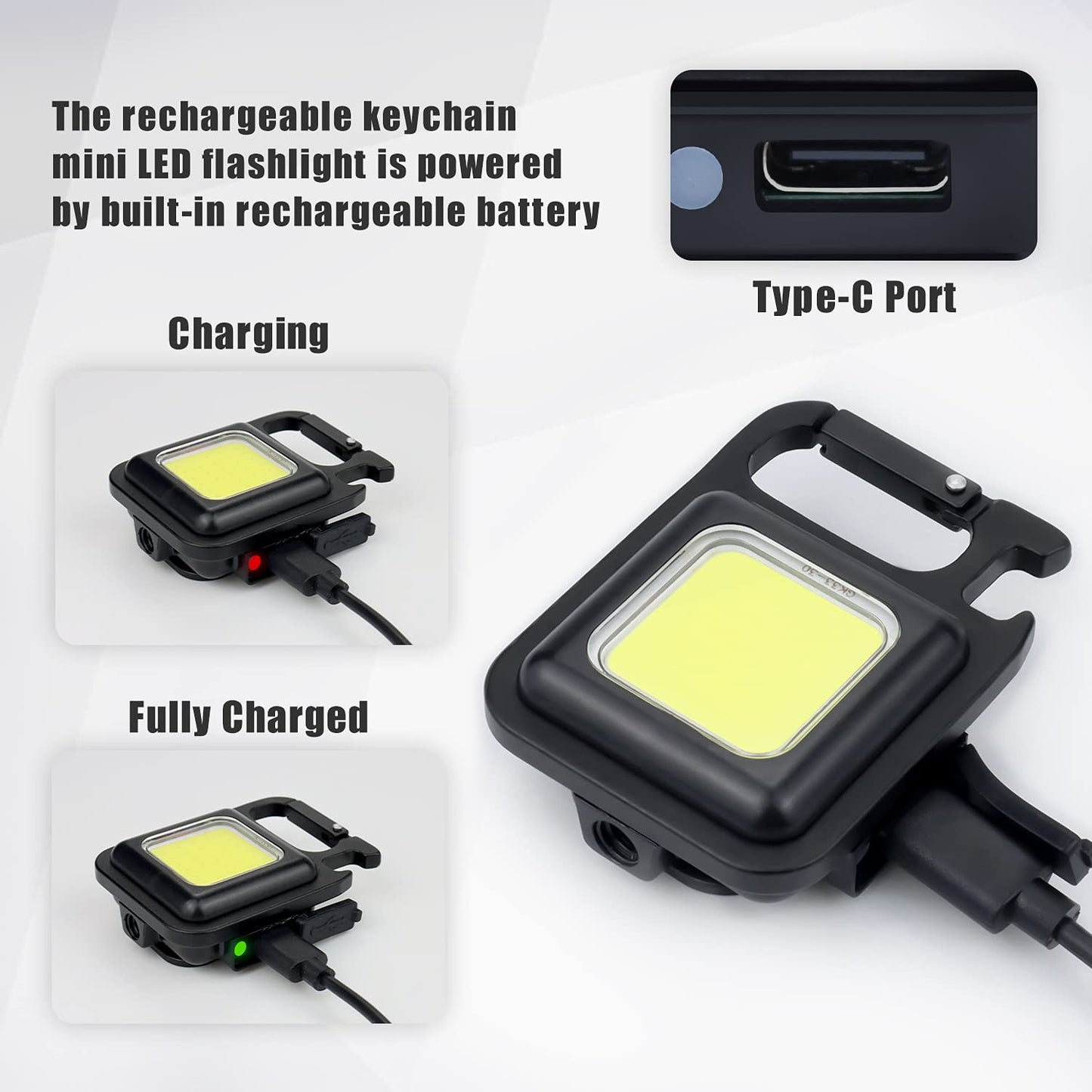 Tiokkss COB Small Flashlights Rechargeable 1000 Lumens Keychain Mini Flashlight 4 Light Modes Portable Pocket Light with Folding Bracket Bottle Opener and Magnet Base for Camping Fishing