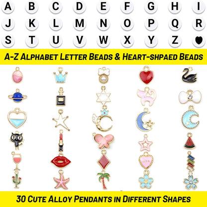 Tiokkss Bead Kits for Bracelet Making, 5200 Pcs 4mm Small Pony Seed Beads for Jewelry Supplies with Alphabet Letter Beads Elastic String Cords Pendant Charms for Kids DIY Necklaces Art Crafting
