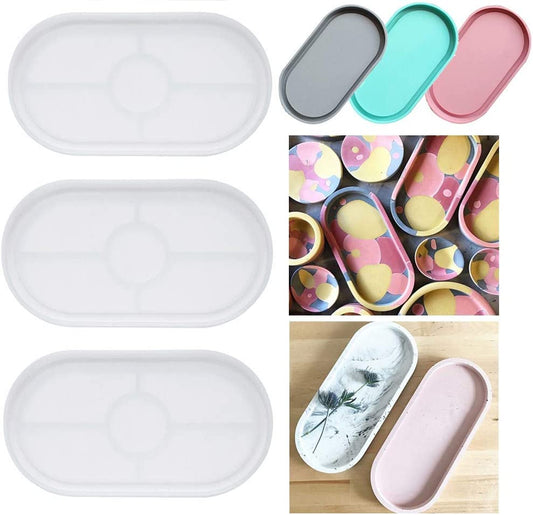 3 Pack Ashtray Molds, Oval Coaster Epoxy Resin Casting Mould DIY Jewelry Tray Dishes for Craft Jewelry Storage Decoration