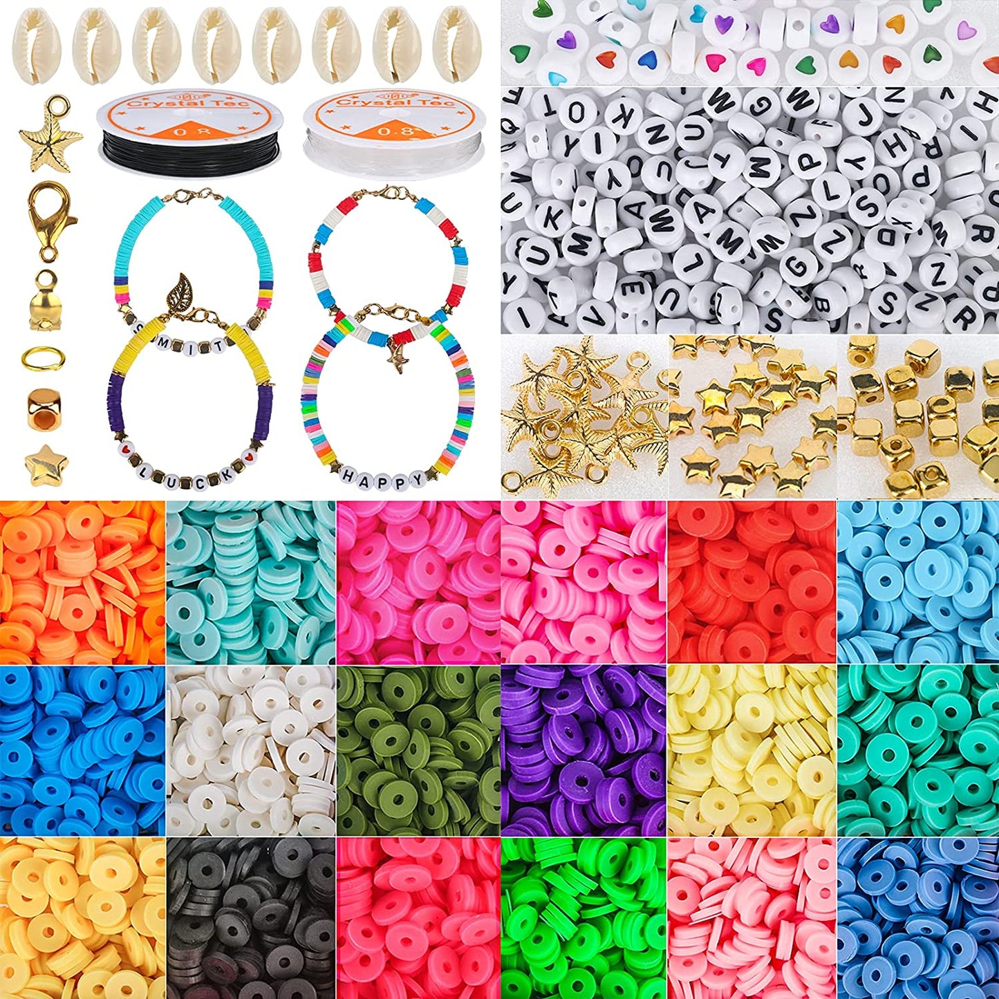 Tiokkss 5000 Pcs Clay Beads for Bracelet Making, 234 pcs Letter Beads with 16 pcs Colorful Hearts Beads for Jewelry Making Kit Bracelets Necklace