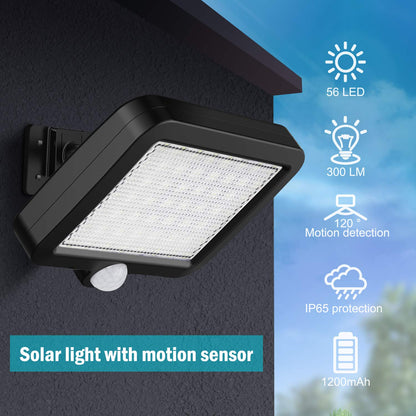 Tiokkss Solar Light Outdoor, 56 LED Solar Light Outside with Motion Detector, IP65 Waterproof, 120° Lighting Angle, Solar Wall Light for Garden with 16.5ft Cable(1 Pack)