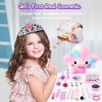 Tiokkss 21 Pcs Kids Makeup Kit for Girls, Princess Dress up Makeup Set with Cute Cosmetic Makeup Bag, Pretend Play Makeup Beauty Toys for Little Girls Birthday Gifts