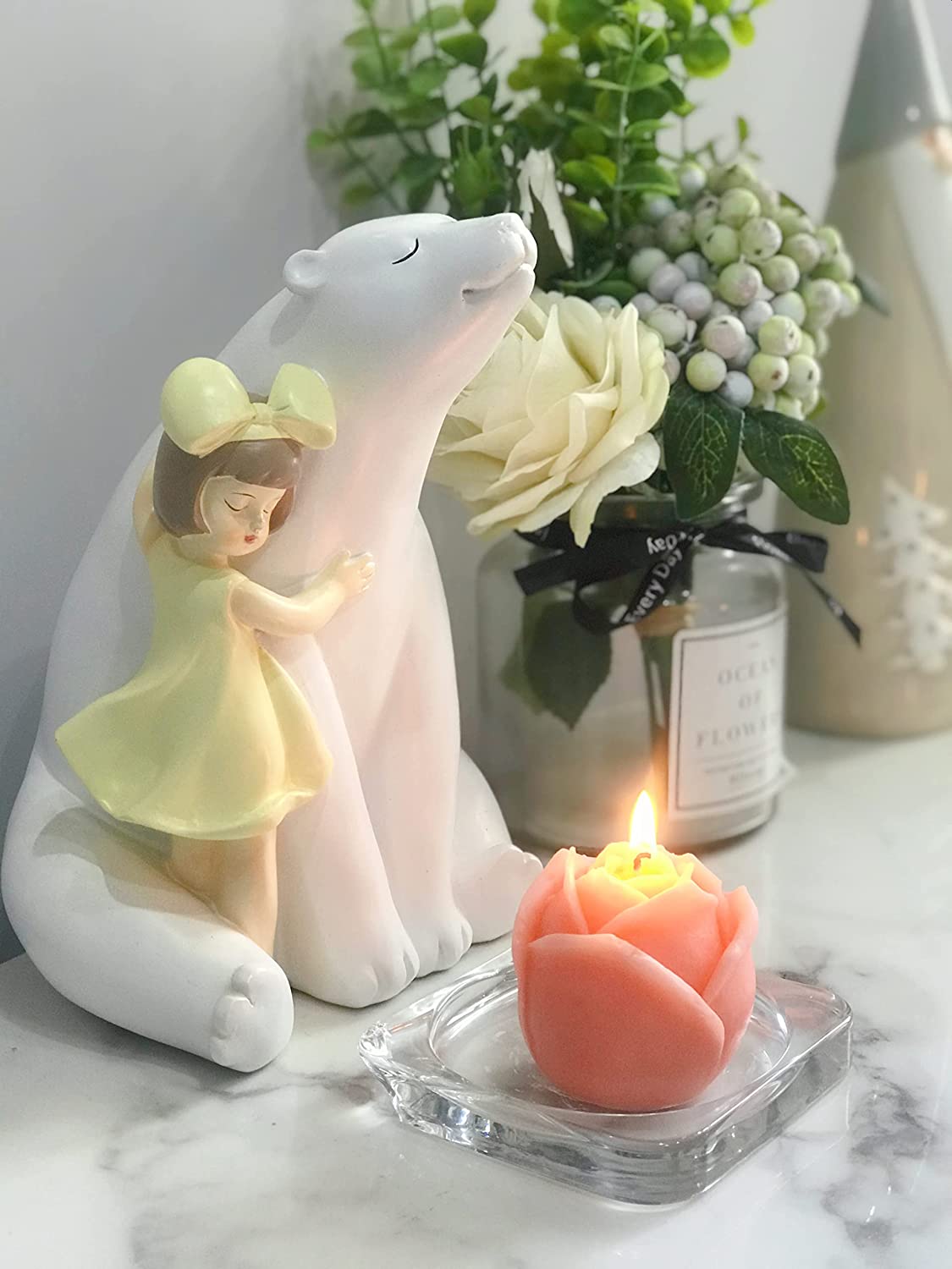 HoRelax-Rose Scented Candle Natural candle wax Handmade Simulated Udan Rose Candle, Romantic Surprise, Home Use, Bedroom Bathroom Decoration, Gift, 2 Pieces
