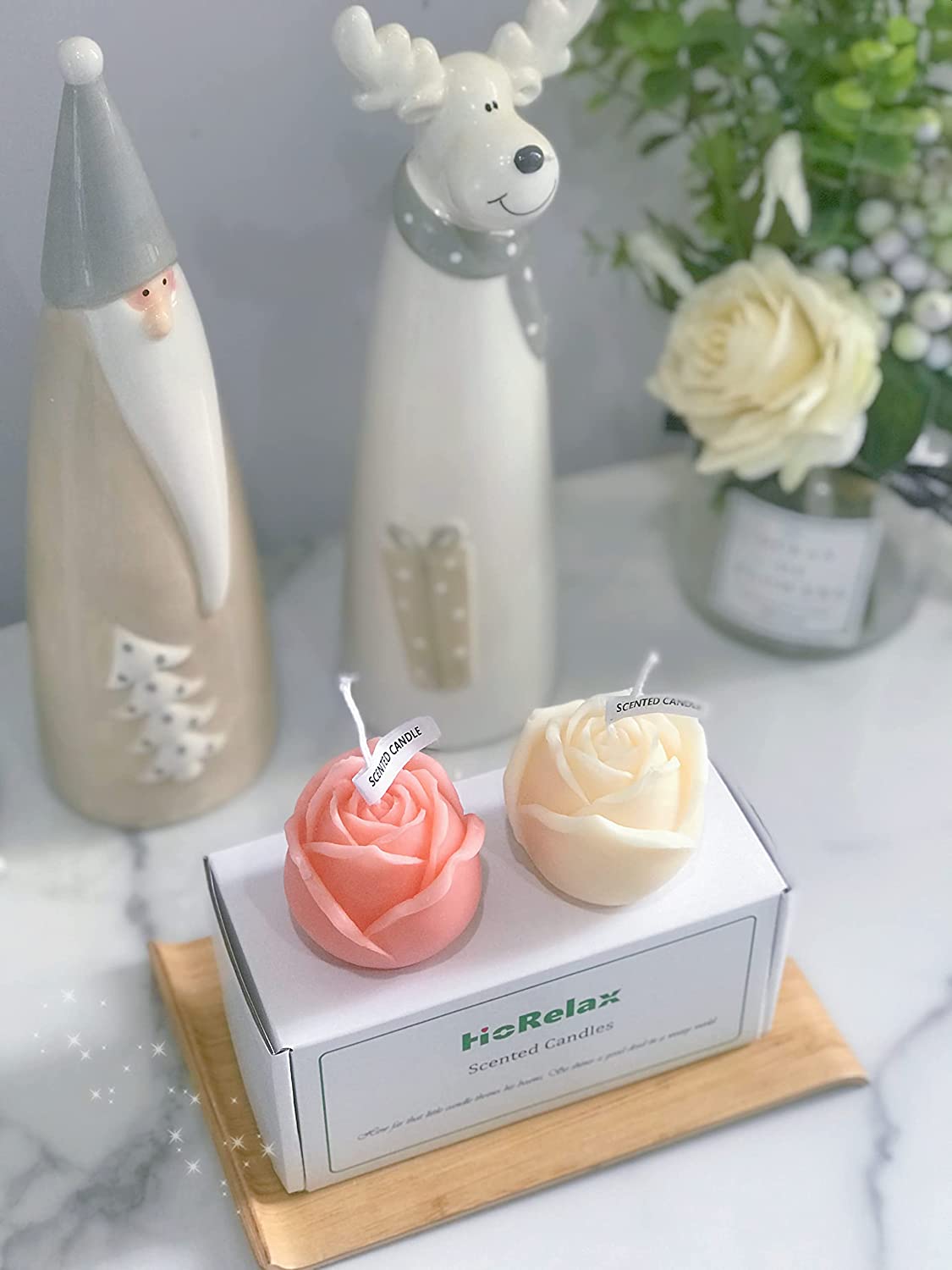 HoRelax-Rose Scented Candle Natural candle wax Handmade Simulated Udan Rose Candle, Romantic Surprise, Home Use, Bedroom Bathroom Decoration, Gift, 2 Pieces