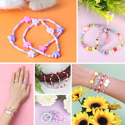 Tiokkss 8280pcs Bracelet Beads for Jewelry Making Kit, 16 Colors Bead Friendship Bracelets Kit with Alphabet Letter Beads Charm Beads and Elastic String for Bracelet and Jewelry Making