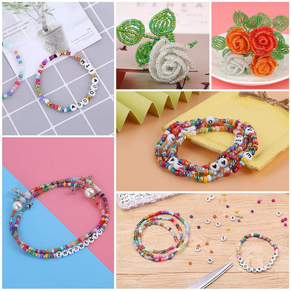 Tiokkss Bead Kits for Bracelet Making, 5200 Pcs 4mm Small Pony Seed Beads for Jewelry Supplies with Alphabet Letter Beads Elastic String Cords Pendant Charms for Kids DIY Necklaces Art Crafting