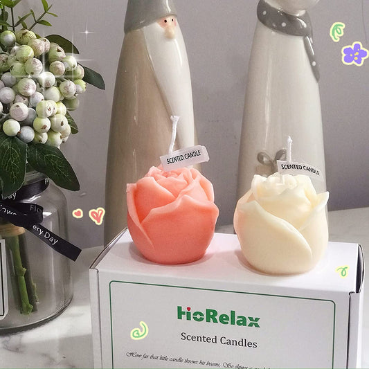 HoRelax-Rose Scented Candle Natural candle wax Handmade Simulated Udan Rose Candle, Romantic Surprise, Home Use, Bedroom Bathroom Decoration, Gift, 2 Pieces