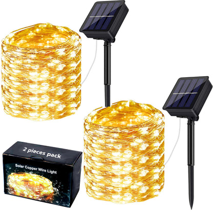 Extra-Long Solar String Lights Outdoor, 2-Pack Each 72FT 200 LED Solar Lights Outdoor, Waterproof 8 Modes Solar Fairy Lights for Eid Mubarak Ramadan Decoration Party Garden(Warm White)